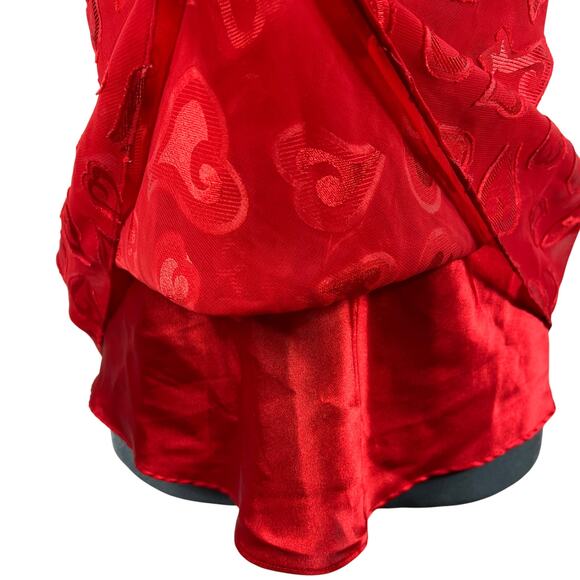 Y2K Babydoll Camisole Tank Top Medium Red Textured Hearts Mesh Overlay Satin Vtg - Picture 6 of 15
